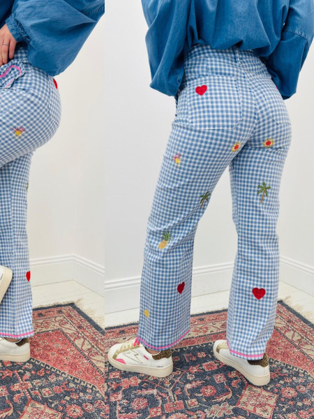 Pantalon vichy broderie