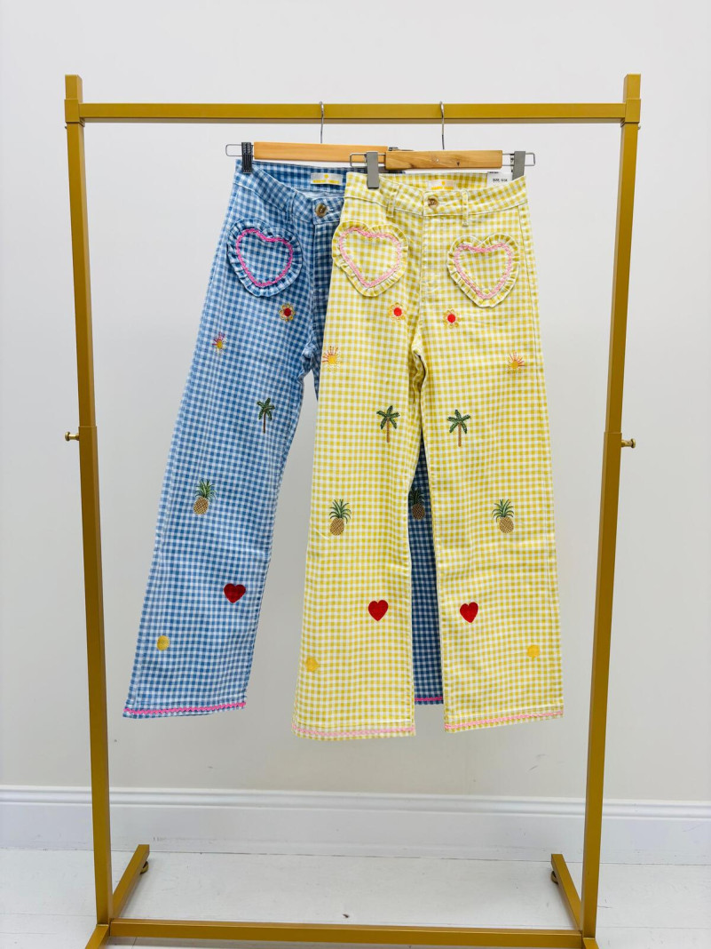 Pantalon vichy broderie