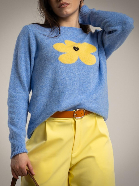 Pull fleurs bleu