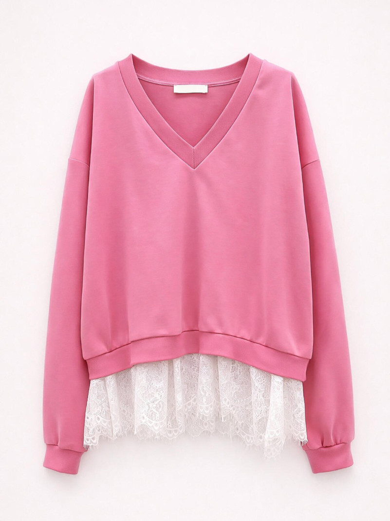 V-neck Lace Sweatshirt