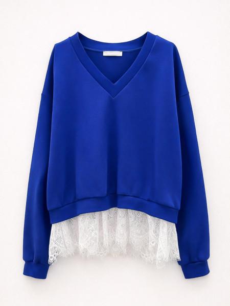 Sweatshirt dentelle col V