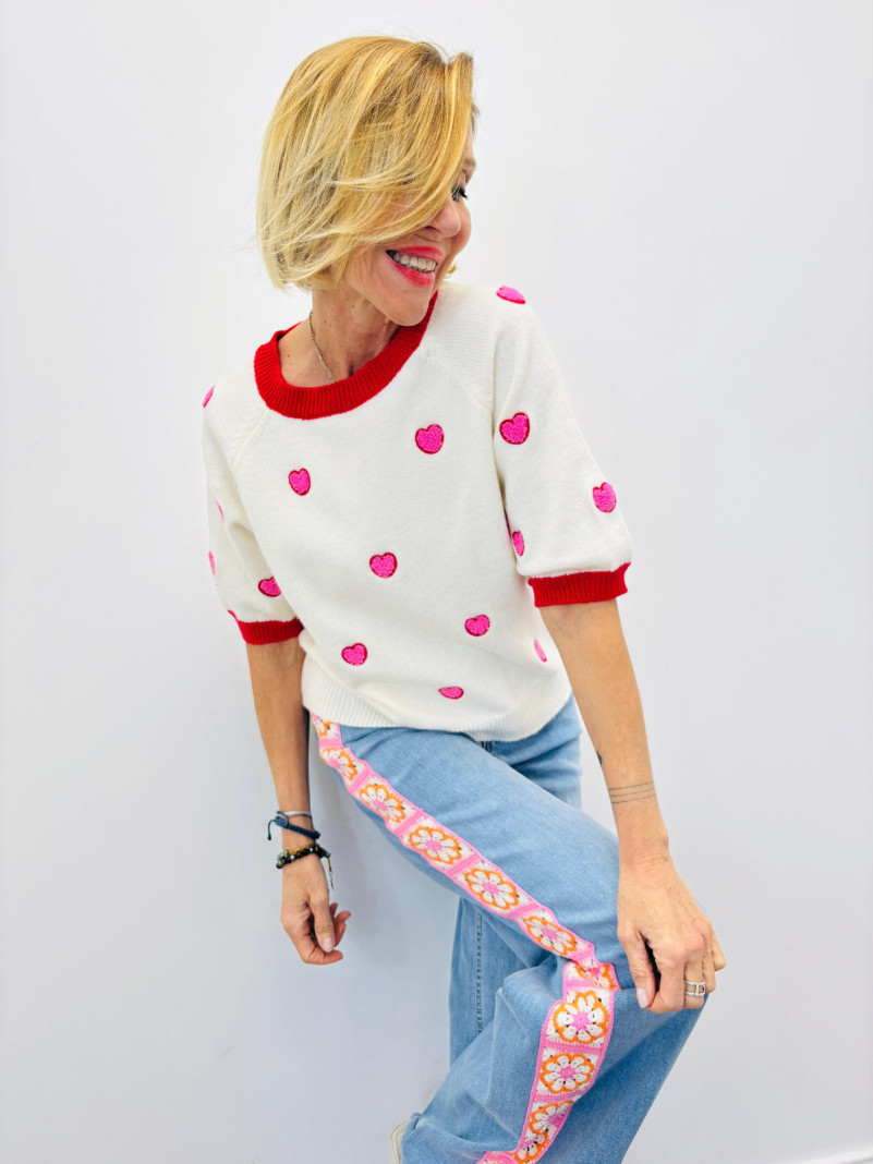 Pull cœur rose