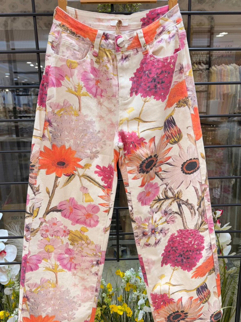 Pantalon droit fleurs