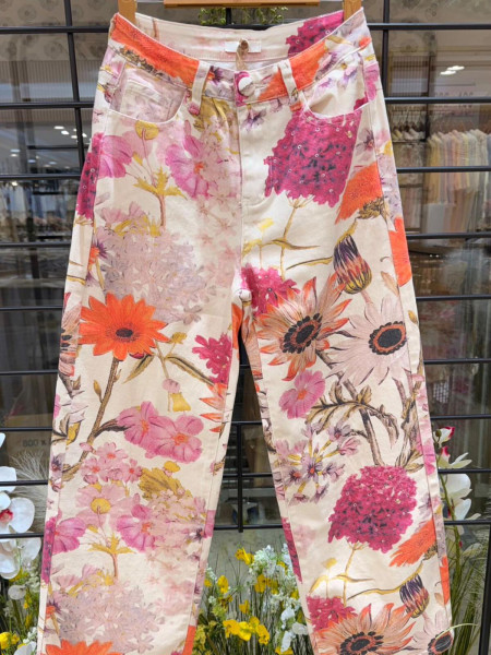 Pantalon droit fleurs