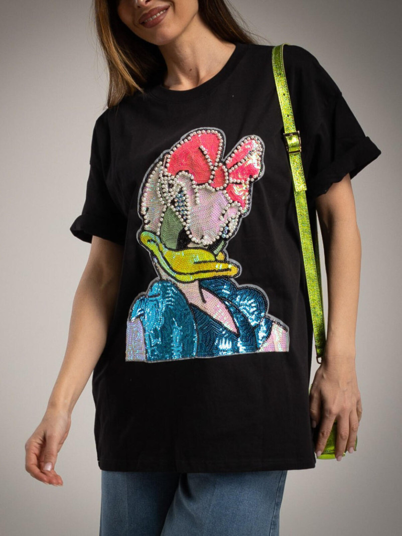 Black Daisy Sequin T-shirt