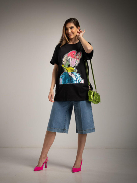 Black Daisy Sequin T-shirt