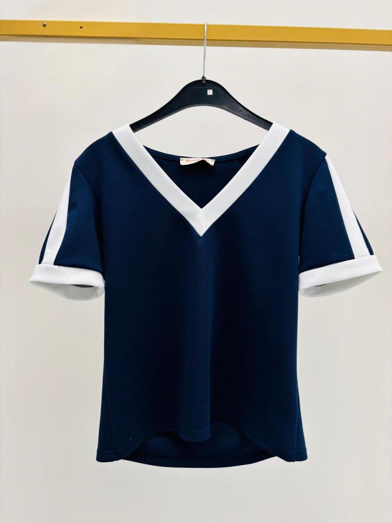 T-shirt Col V Bleu Azur