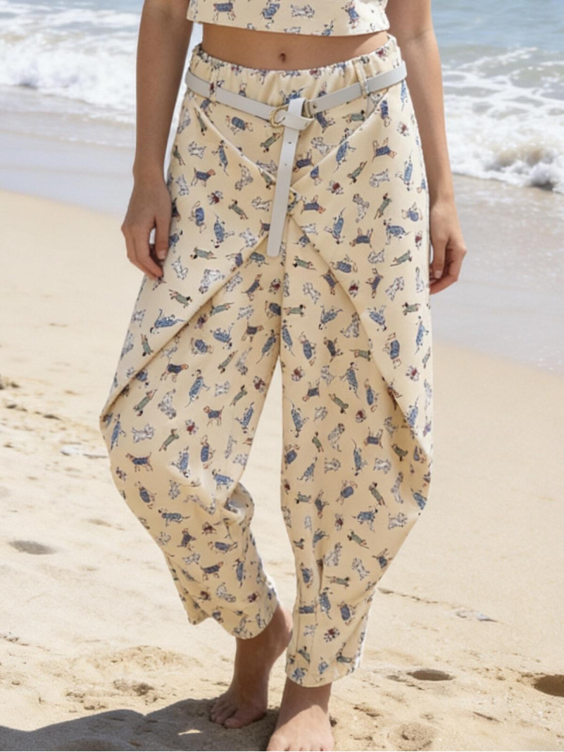 Pantalon Fluide Imprimé Chiens