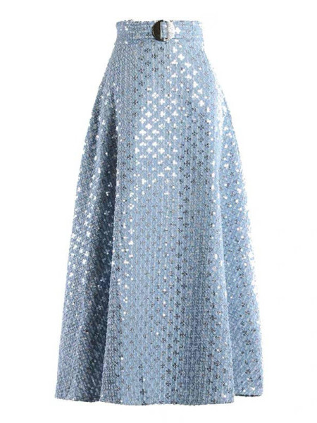 Jupe Longue Évasée à Paillettes Bleu Ciel