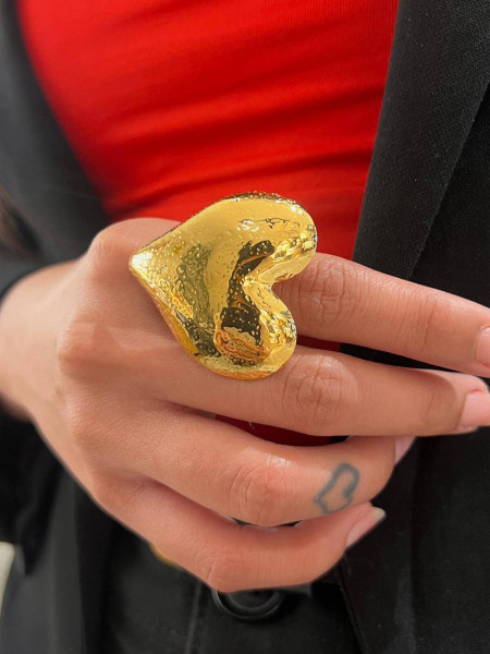 Bague Grand Cœur Martelé Doré