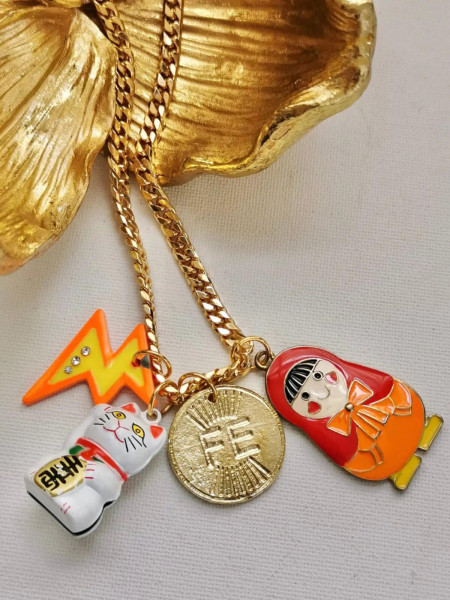 Collier Porte-Bonheur "Maneki-Neko & Matriochka"