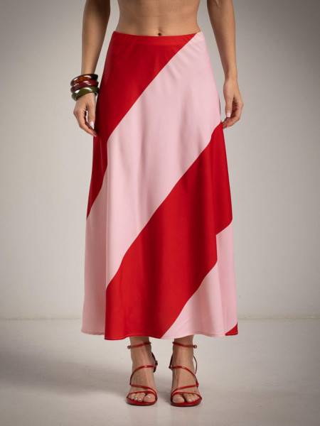 Jupe Midi Satinée à Rayures