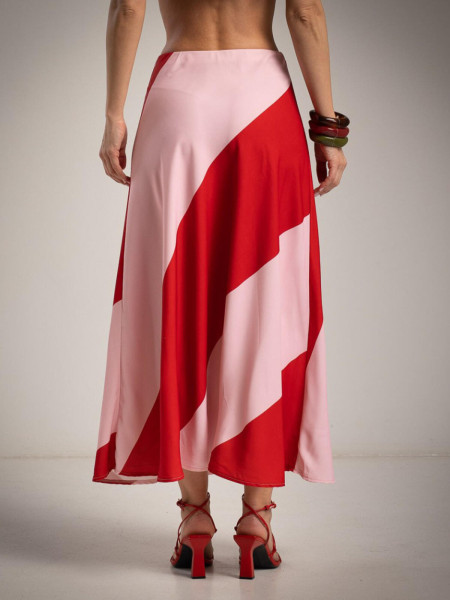 Jupe Midi Satinée à Rayures