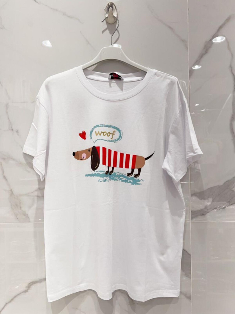 T-shirt "Woof" Teckel Rayé