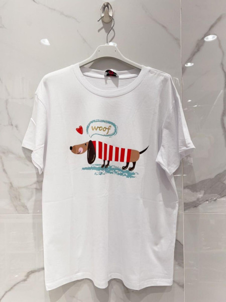 T-shirt "Woof" Teckel Rayé