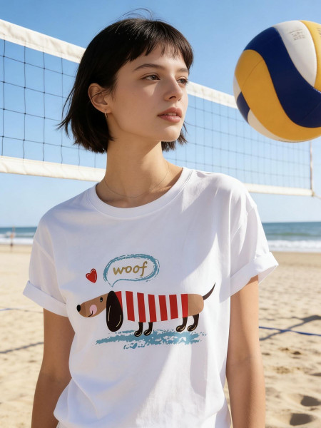 T-shirt "Woof" Teckel Rayé