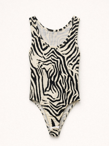 Body Imprimé Zèbre Noir et Écru