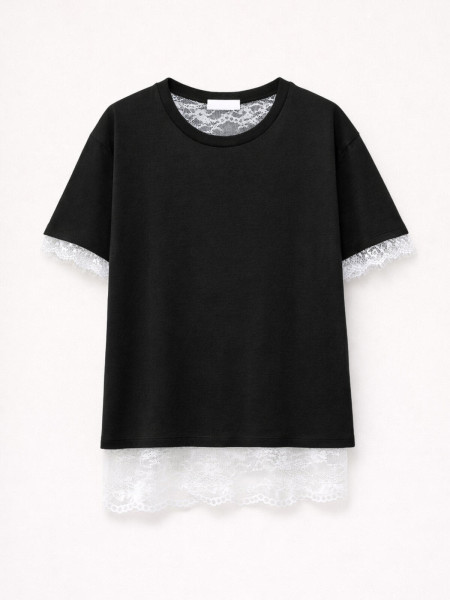 T-shirt avec Bordures Dentelle