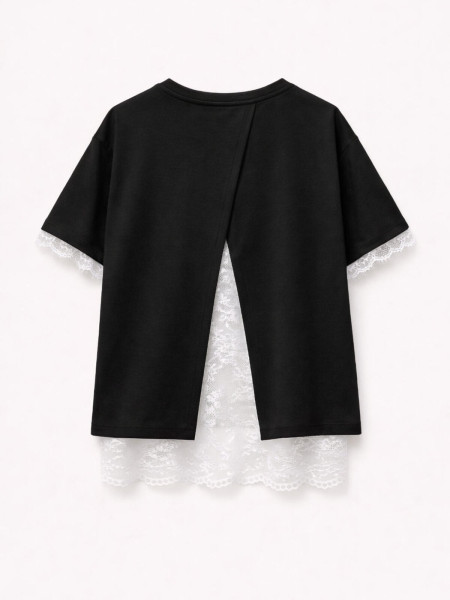 T-shirt avec Bordures Dentelle