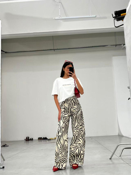 Pantalon Large Imprimé Zèbre avec Ceinture