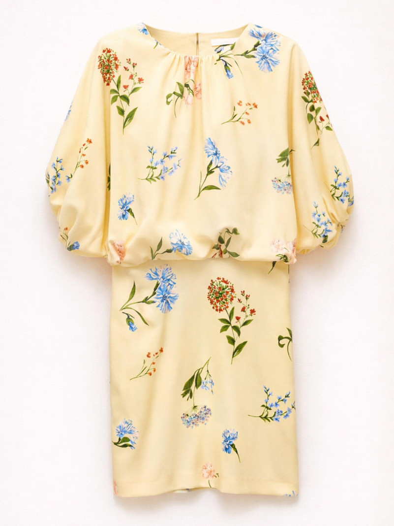 Robe Courte Jaune à Fleurs...