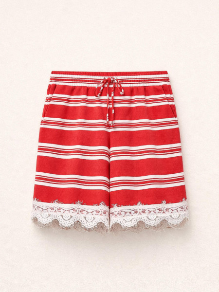 Short Rayé Rouge et Blanc à Dentelle