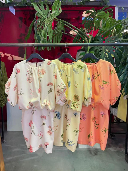 Robe Courte à Fleurs et Manches Bouffantes