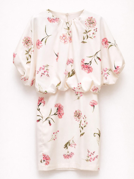 Robe Courte à Fleurs et Manches Bouffantes