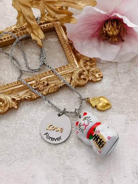 Collier Multi-Breloques Maneki-Neko & Love