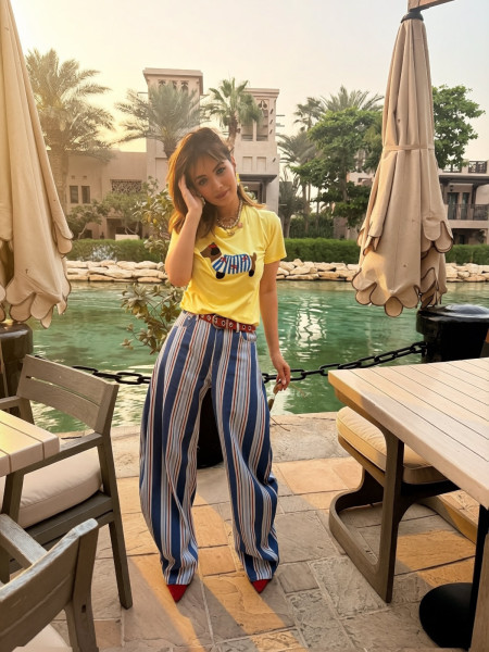 Blue Striped Balloon Jeans
