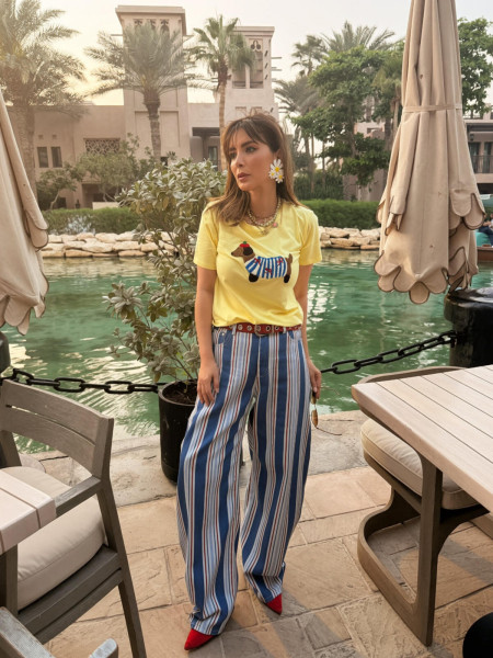 Blue Striped Balloon Jeans