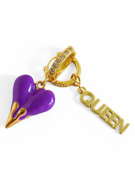 Charm Pendentif Coeur Dripping Violet & Mot "Queen"
