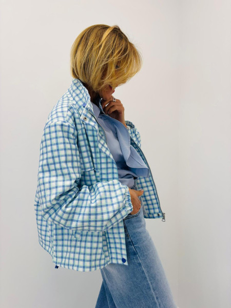 Veste de Blazer Vichy Bleu et Blanc