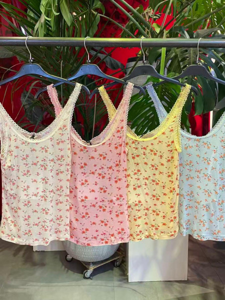 Top Caraco Coton et Dentelle Imprimé Fleurs