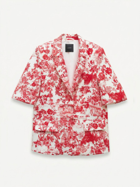 Veste Blazer Manches Courtes Imprimé Toile de Jouy