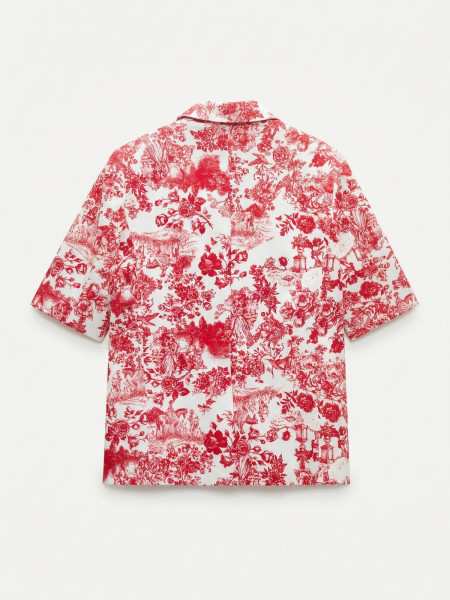 Veste Blazer Manches Courtes Imprimé Toile de Jouy