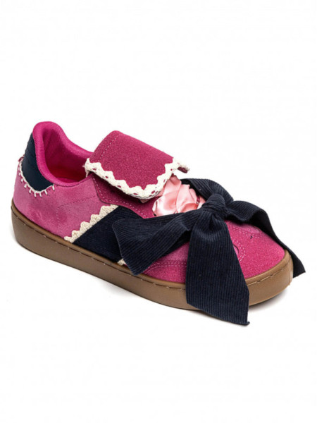 Baskets Basses en Daim Fushia et Blanc