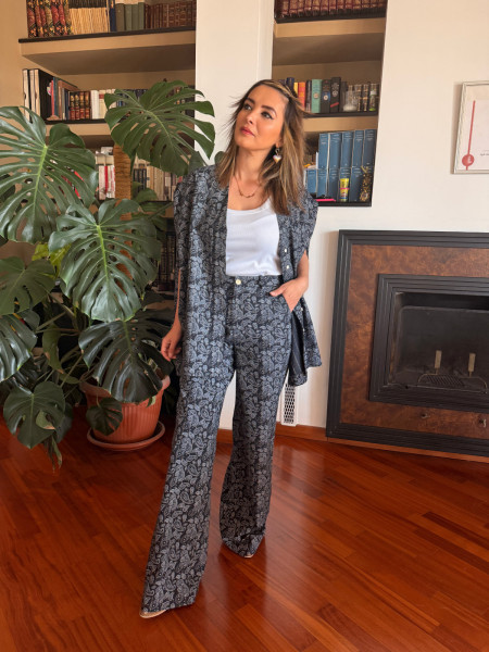 Pantalon Coupe Droite Imprimé Cachemire