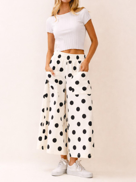 Pantalon Large Fluide à Pois - Taille Élastique