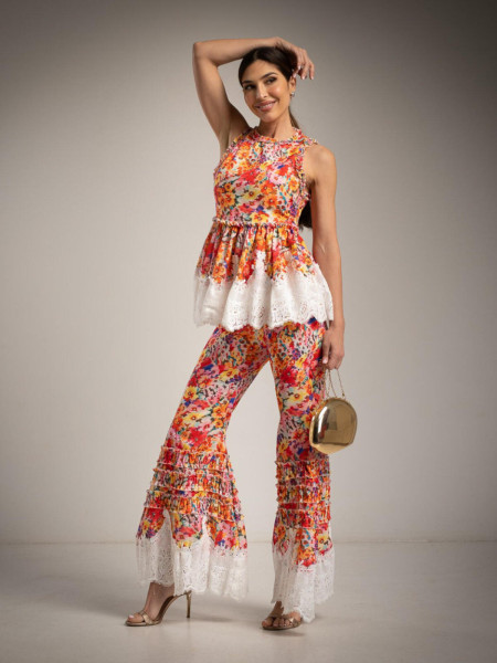 Pantalon Floral Peplum & Flare