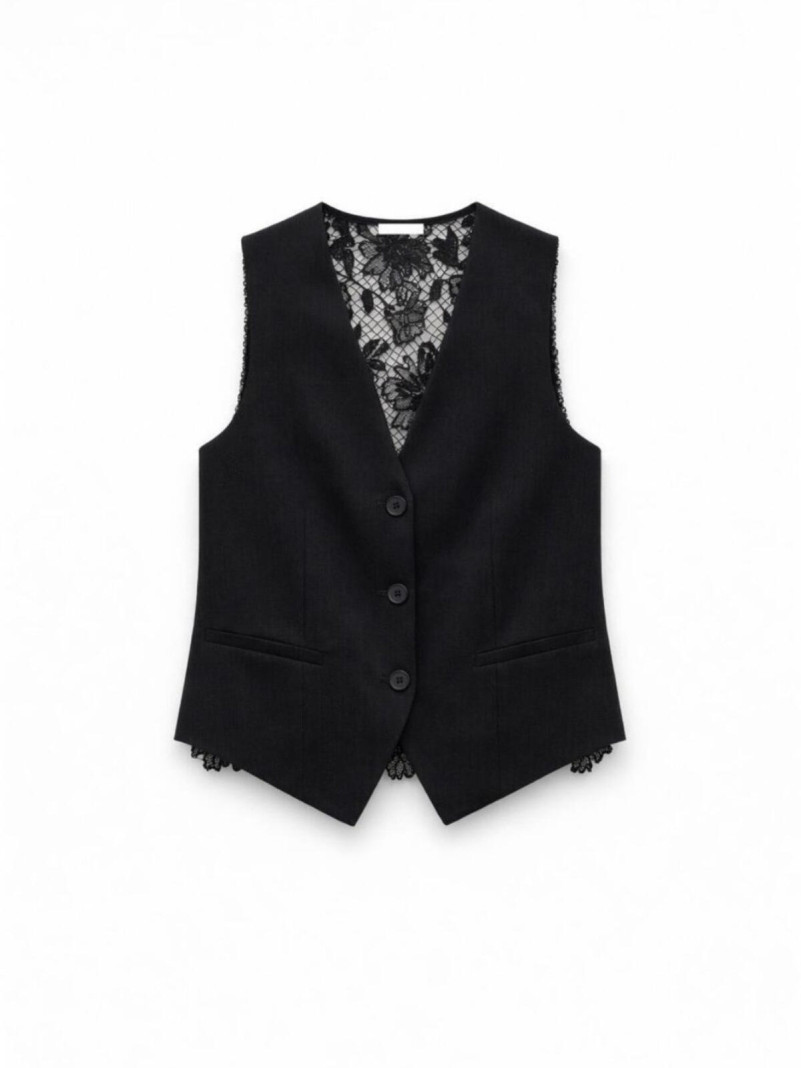 Gilet Noir Maille Fine