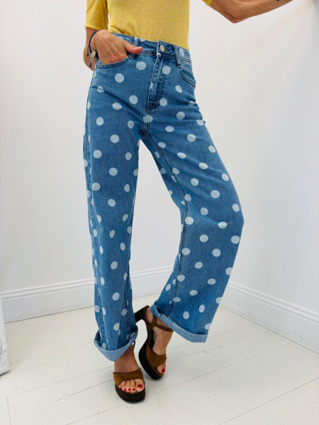 Pantalon en Denim à Pois