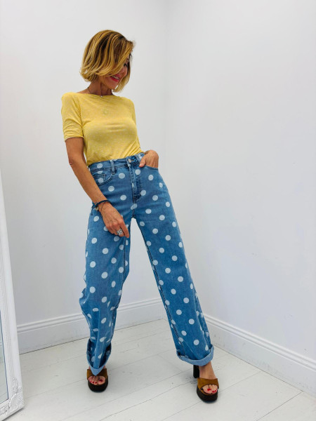Pantalon en Denim à Pois