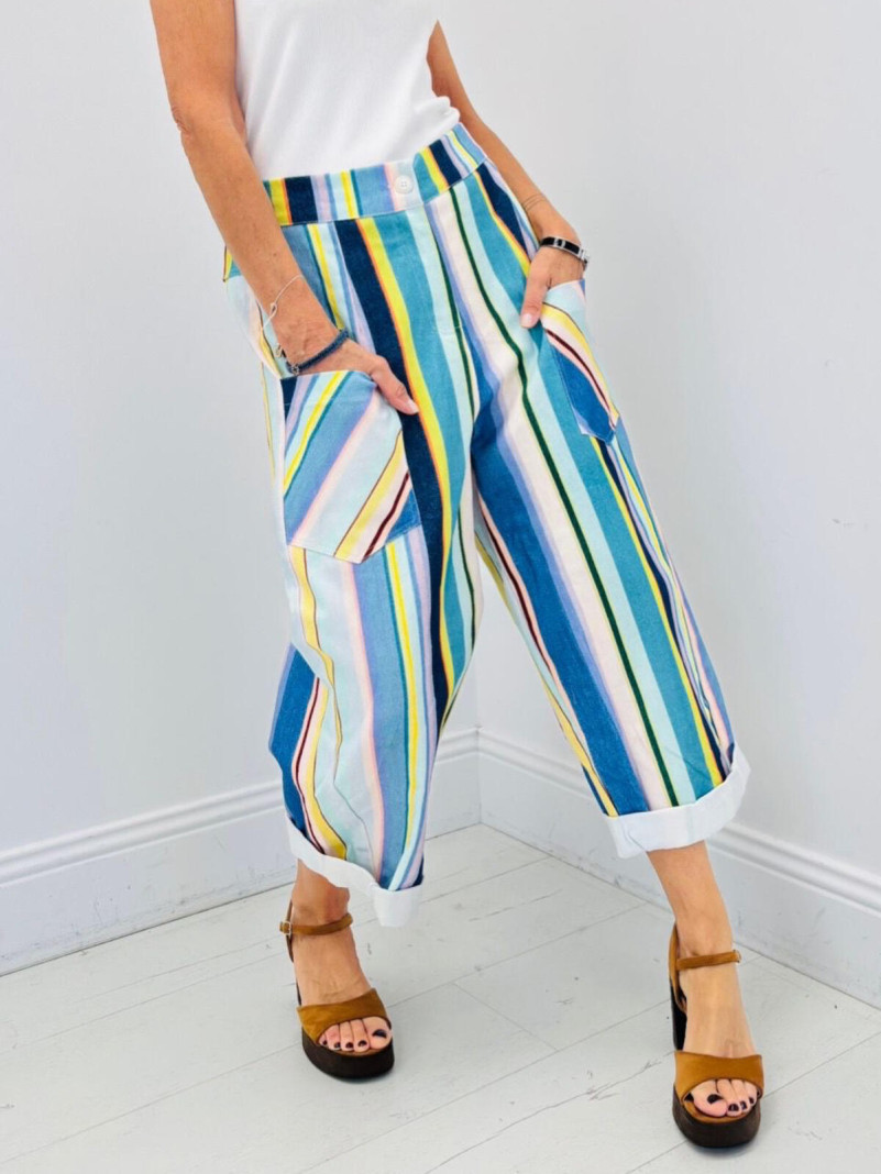 Pantalon Large à Rayures...