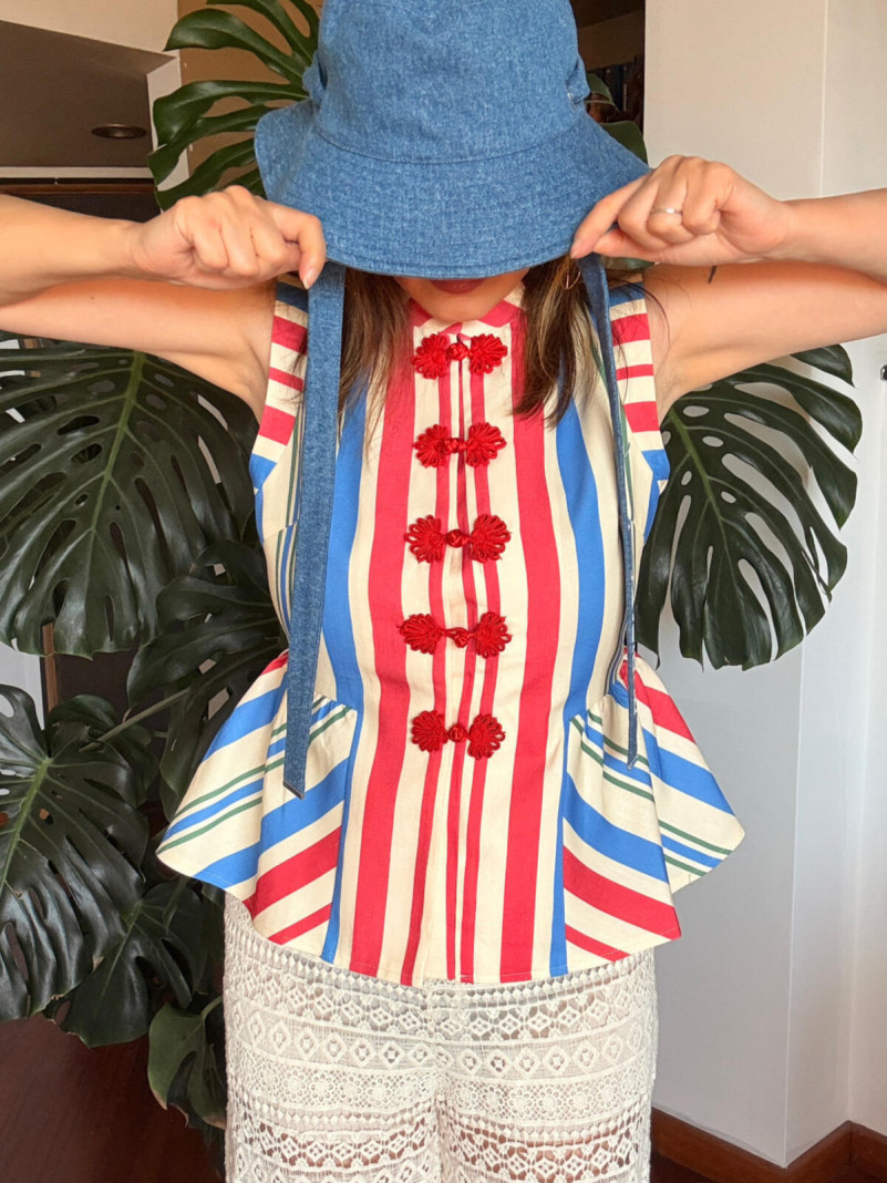Blouse Rayée Cecilia Col Mao