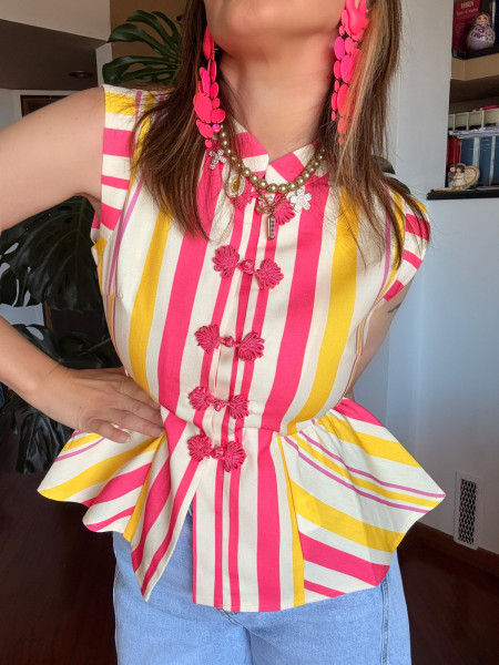 Blouse Rayée Cecilia Col Mao
