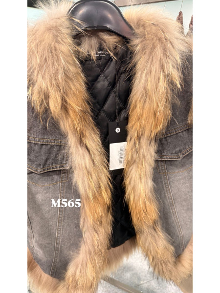 Veste Denim Sans Manches et Col Fourrure