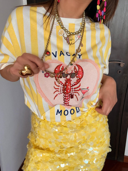 T-shirt Blanc Imprimé Homard Pop