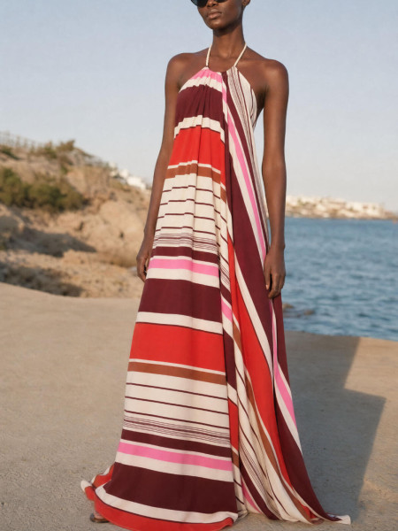 Robe Rayée Rouge et Blanche Estivale