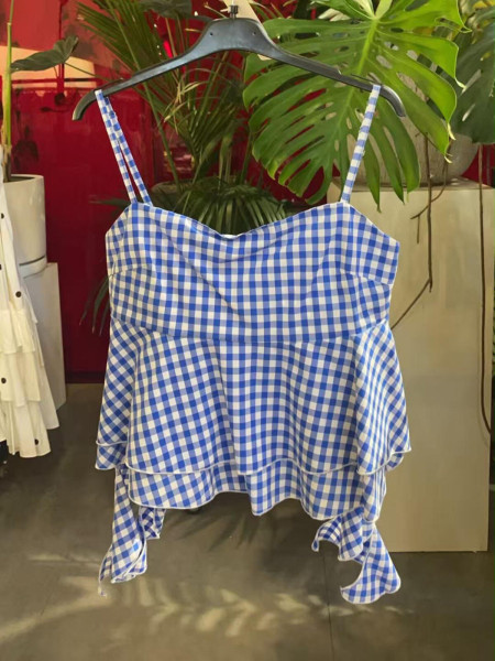 Top Vichy Bleu Printanier